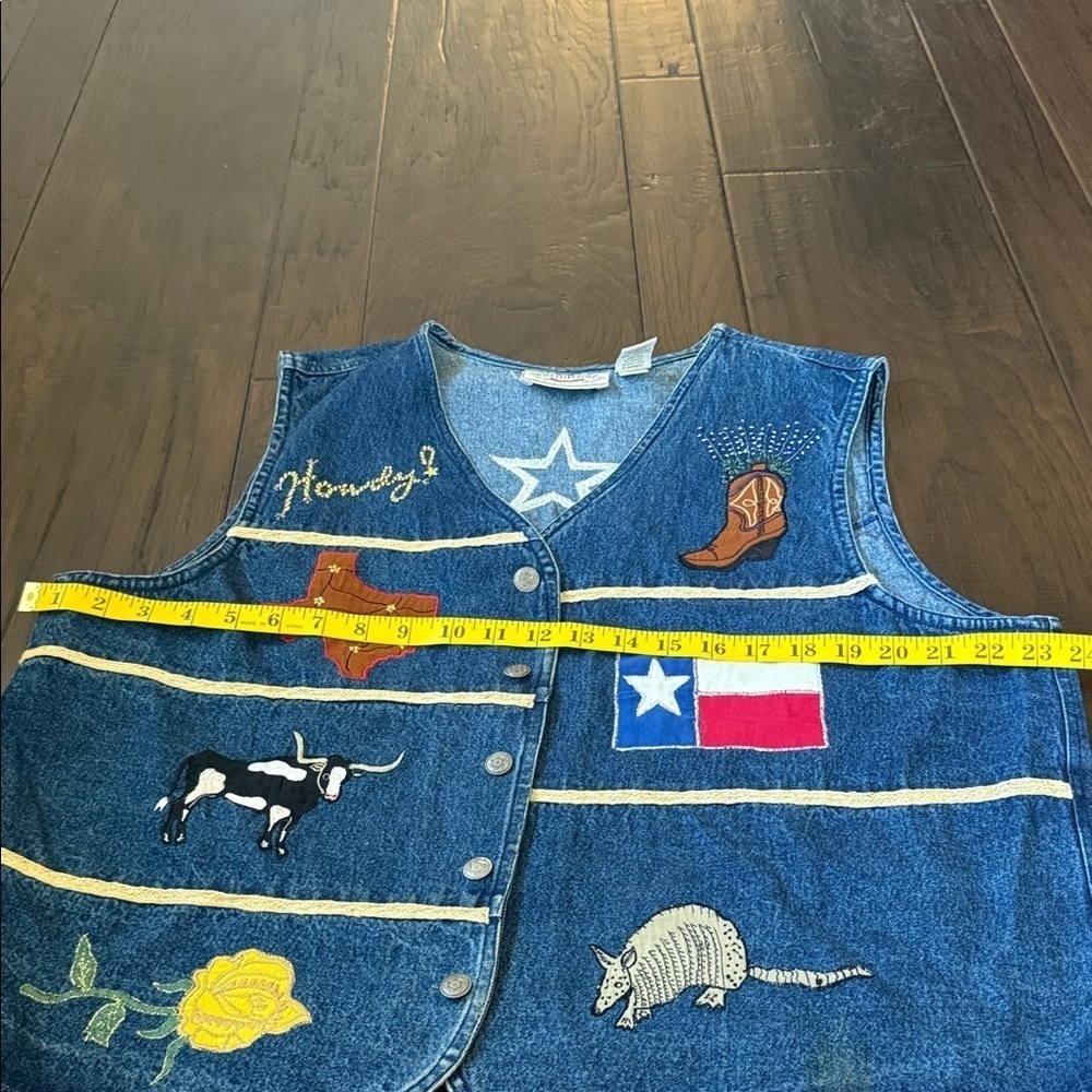 VINTAGE Texas RHYTHM BLUE WOMEN'S BLUE DENIM VEST XL - Picture 12 of 13